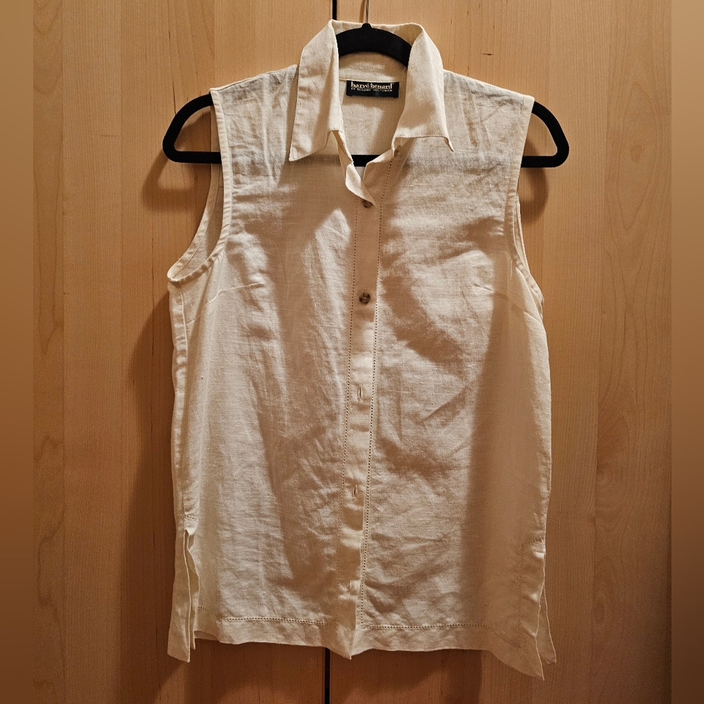 Harve Benard Cream Tank Top With Buttons